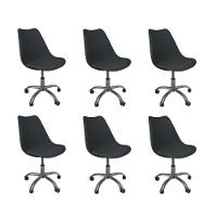 Kit 6 Cadeiras Office Base Cromada Com Rodizio Giratória Saarinen Preto - 1