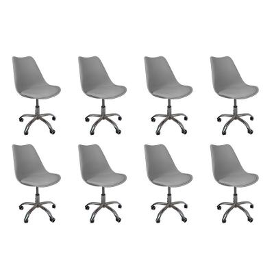 Kit 8 Cadeiras Office Base Cromada Com Rodizio Giratória Saarinen Cinza