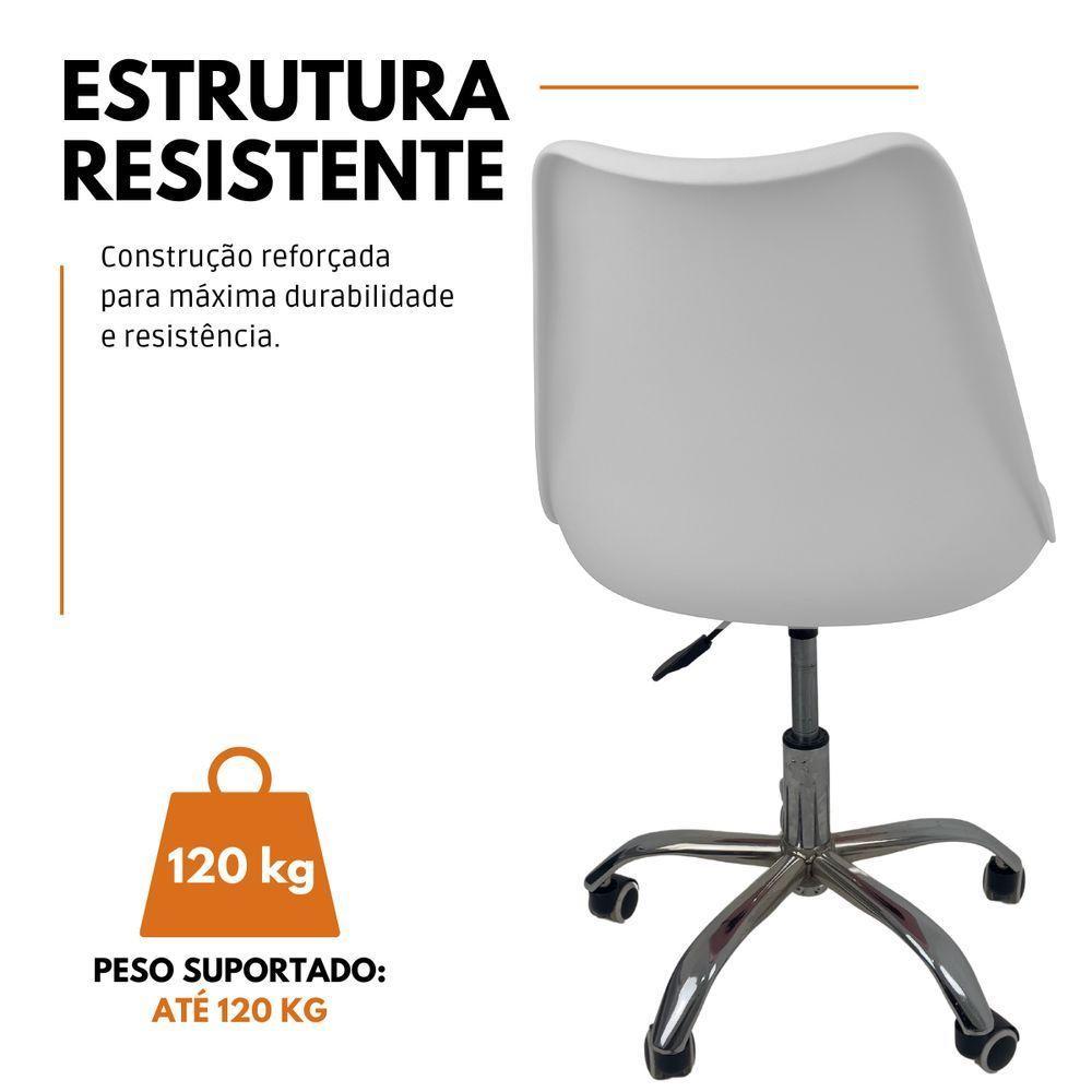 Kit 2 Cadeiras Office Base Cromada Com Rodizio Giratória Saarinen Branco - 5