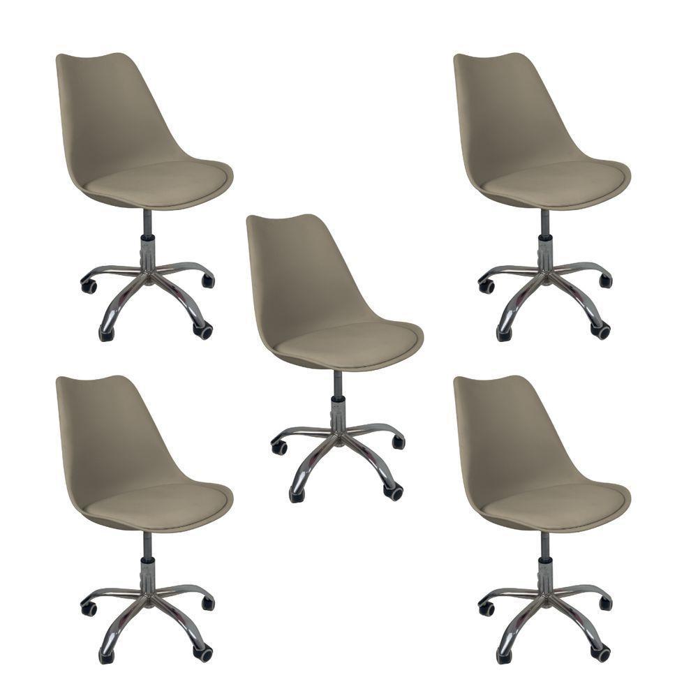 Kit 5 Cadeiras Office Base Cromada Com Rodizio Giratória Saarinen Bege - 1