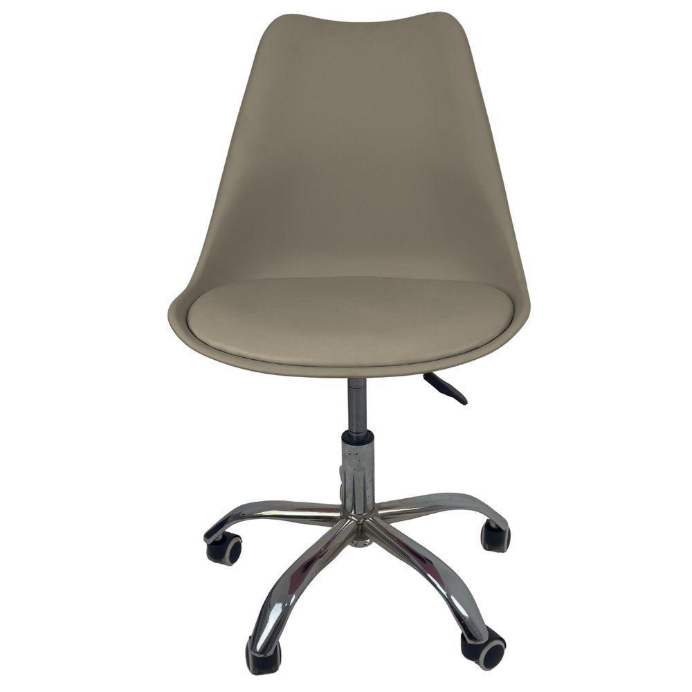 Kit 5 Cadeiras Office Base Cromada Com Rodizio Giratória Saarinen Bege - 9