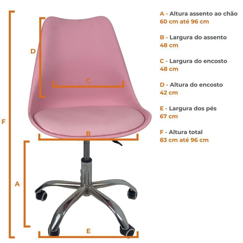 Kit 2 Cadeiras Office Base Cromada Com Rodizio Giratória Saarinen Rosa - 10