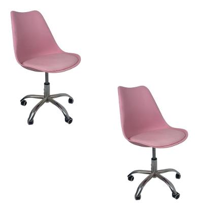 Kit 2 Cadeiras Office Base Cromada Com Rodizio Giratória Saarinen Rosa