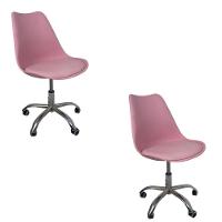 Kit 2 Cadeiras Office Base Cromada Com Rodizio Giratória Saarinen Rosa - 1
