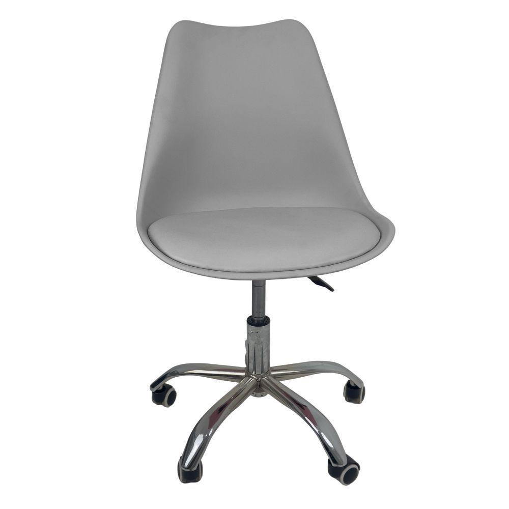 Kit 3 Cadeiras Office Base Cromada Com Rodizio Giratória Saarinen Cinza - 8