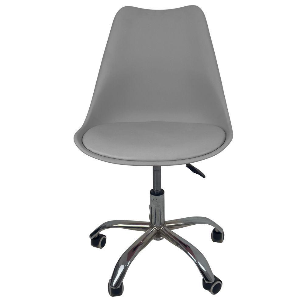 Kit 3 Cadeiras Office Base Cromada Com Rodizio Giratória Saarinen Cinza - 9