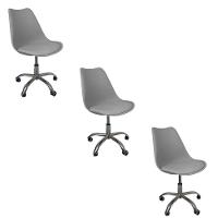 Kit 3 Cadeiras Office Base Cromada Com Rodizio Giratória Saarinen Cinza - 1