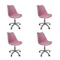 Kit 4 Cadeiras Office Base Cromada Com Rodizio Giratória Saarinen Rosa - 1