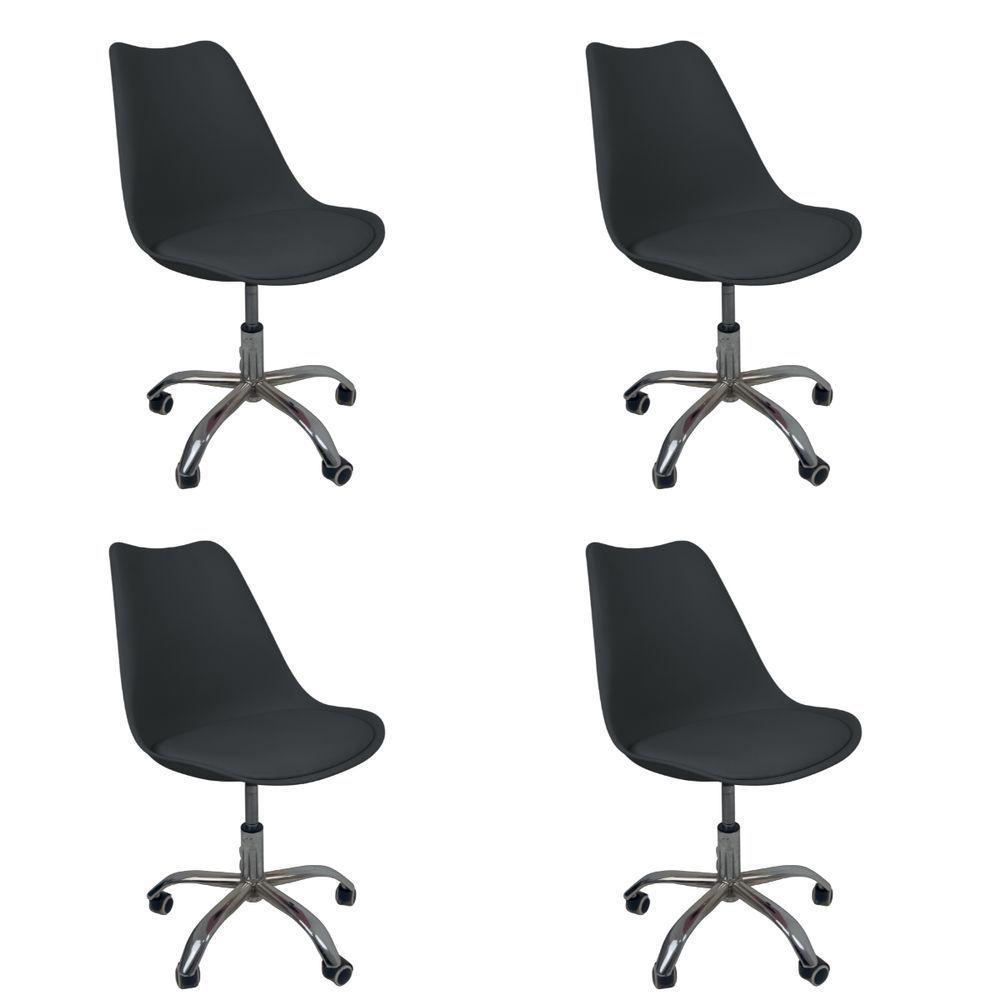 Kit 4 Cadeiras Office Base Cromada Com Rodizio Giratória Saarinen Preto - 1
