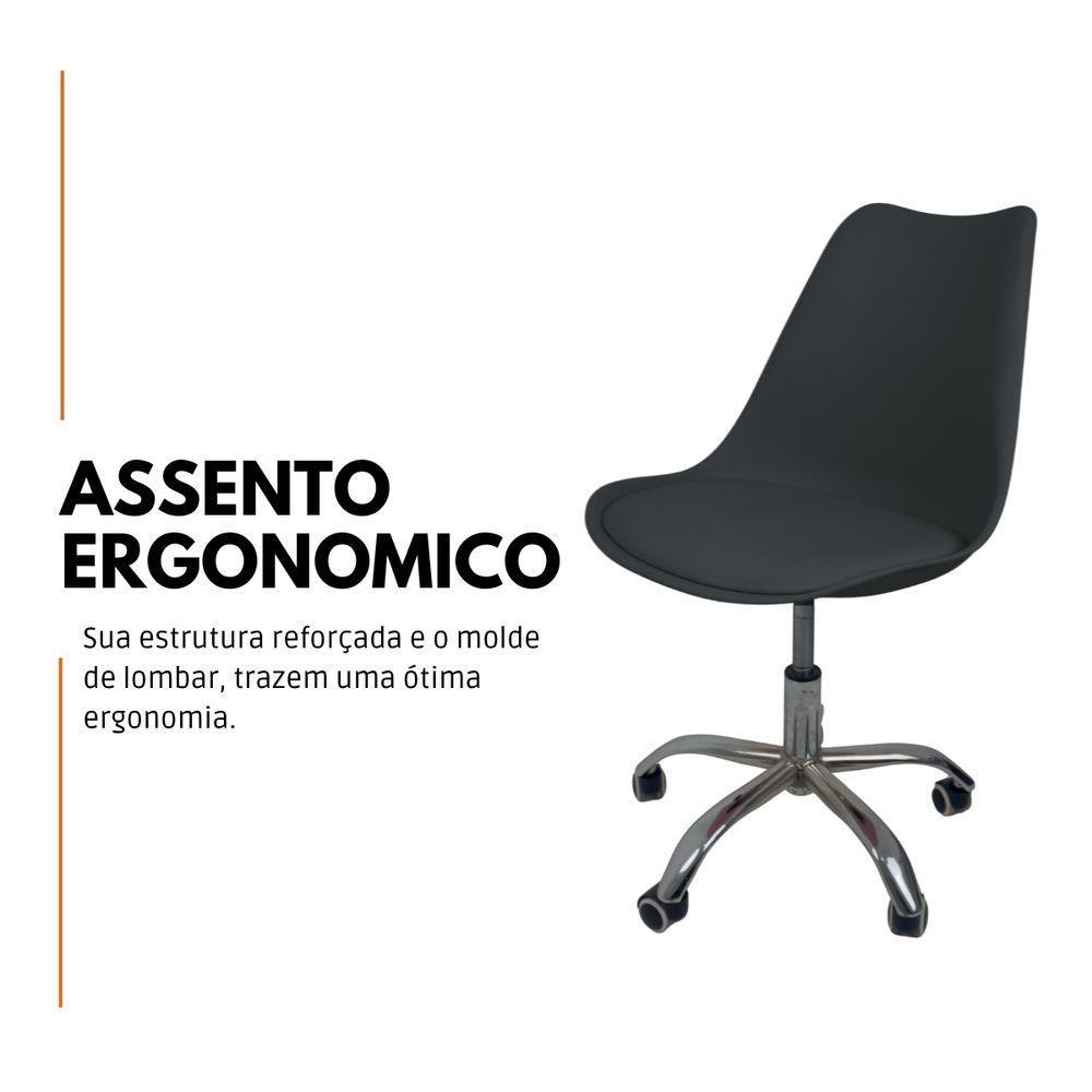 Kit 4 Cadeiras Office Base Cromada Com Rodizio Giratória Saarinen Preto - 4