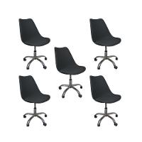 Kit 5 Cadeiras Office Base Cromada Com Rodizio Giratória Saarinen Preto - 1