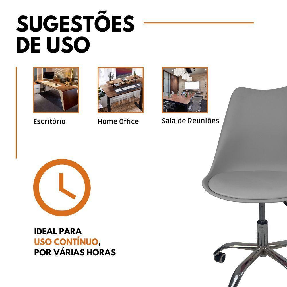 Cadeira Office Base Cromada Com Rodizio Giratória Saarinen Cinza - 7