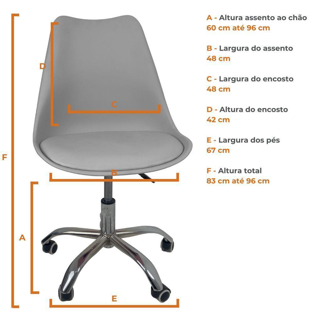 Cadeira Office Base Cromada Com Rodizio Giratória Saarinen Cinza - 9