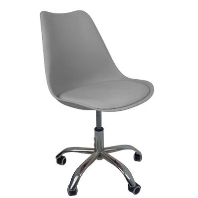 Cadeira Office Base Cromada Com Rodizio Giratória Saarinen Cinza