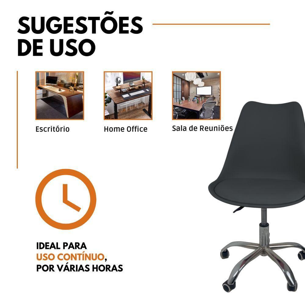 Kit 15 Cadeiras Office Base Cromada Com Rodizio Giratória Saarinen Preto - 3