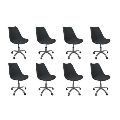 Kit 8 Cadeiras Office Base Cromada Com Rodizio Giratória Saarinen Preto