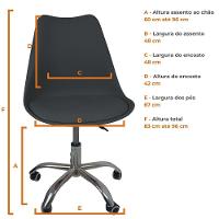 Kit 8 Cadeiras Office Base Cromada Com Rodizio Giratória Saarinen Preto - 6