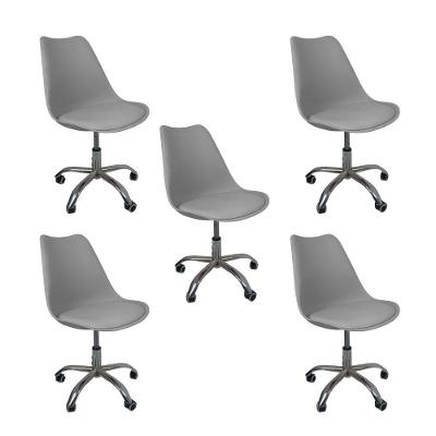 Kit 5 Cadeiras Office Base Cromada Com Rodizio Giratória Saarinen Cinza