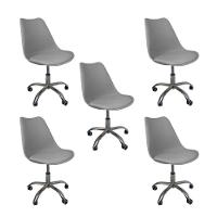 Kit 5 Cadeiras Office Base Cromada Com Rodizio Giratória Saarinen Cinza - 1