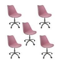 Kit 5 Cadeiras Office Base Cromada Com Rodizio Giratória Saarinen Rosa - 1