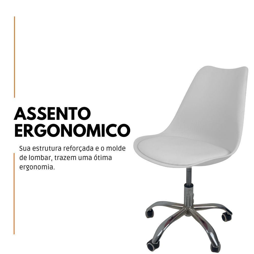 Cadeira Office Base Cromada Com Rodizio Giratória Saarinen Branco - 3