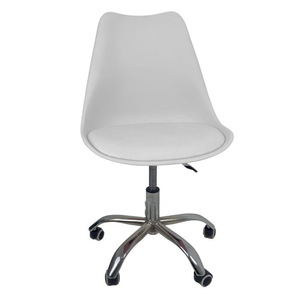 Cadeira Office Base Cromada Com Rodizio Giratória Saarinen Branco - 7