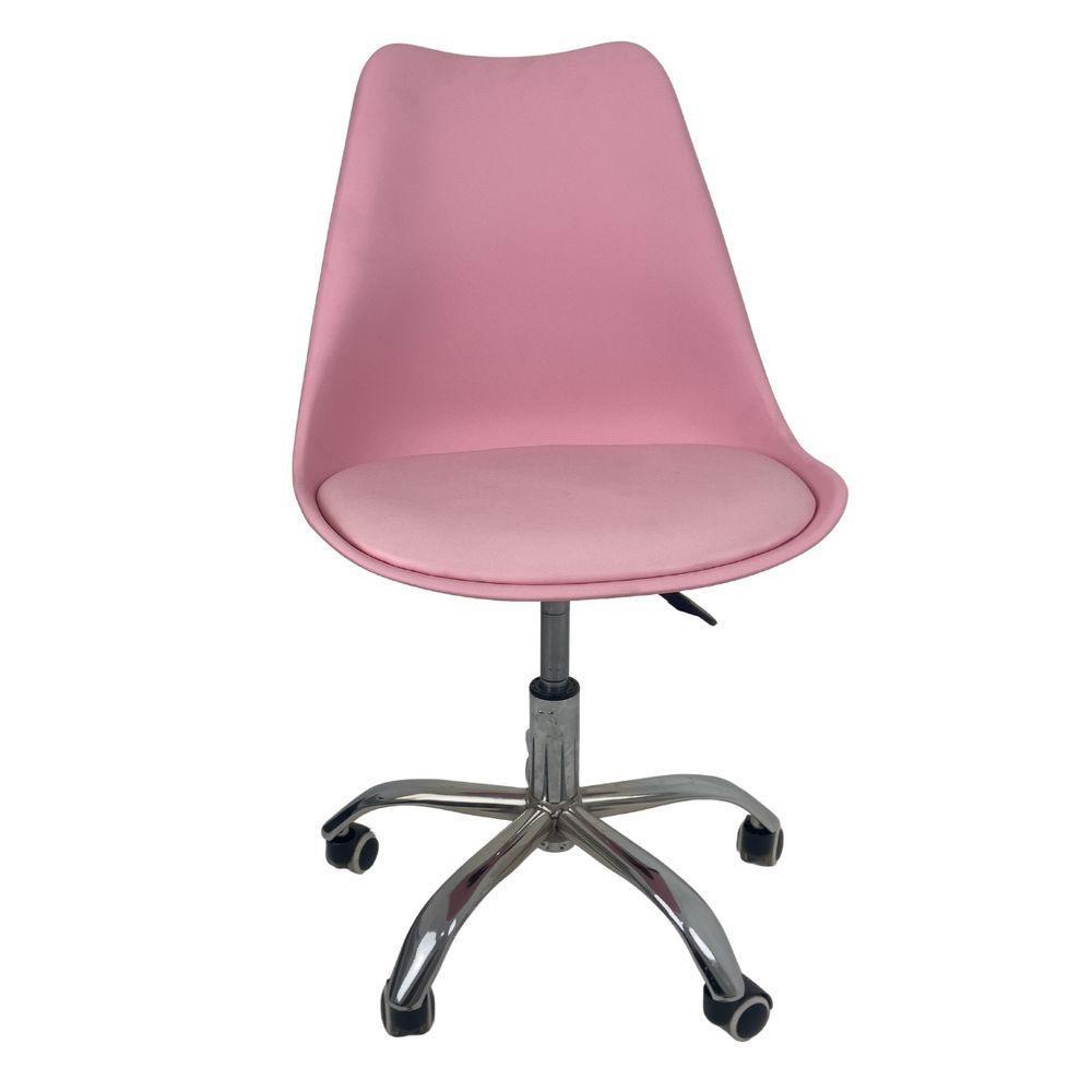 Kit 6 Cadeiras Office Base Cromada Com Rodizio Giratória Saarinen Rosa - 8