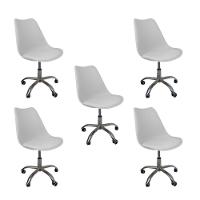 Kit 5 Cadeiras Office Base Cromada Com Rodizio Giratória Saarinen Branco - 1