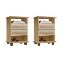 Kit 2 Mesas De Cabeceira Turim 2 Gavetas Cinamomo-off White - 1