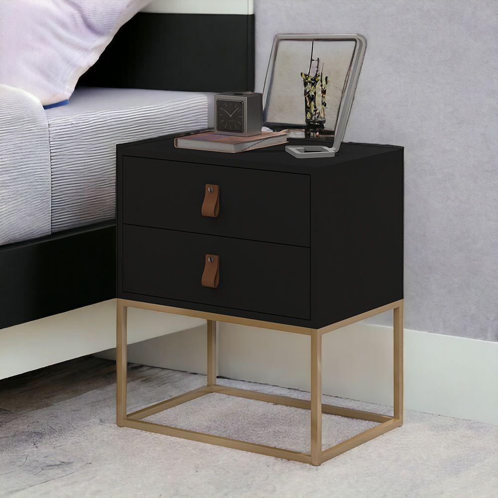 Mesa De Cabeceira Unic 45 Preto Base Metalica Dourada - 2