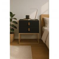 Mesa De Cabeceira Unic 45 Preto Base Metalica Dourada - 1