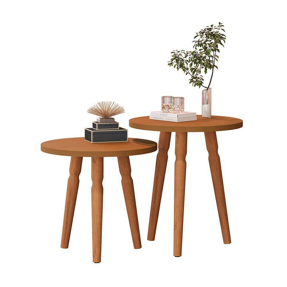 Conjunto Kit Mesa De Cabeceira Redonda Canto Apoio Cama Quarto Atalanta Nature - 3