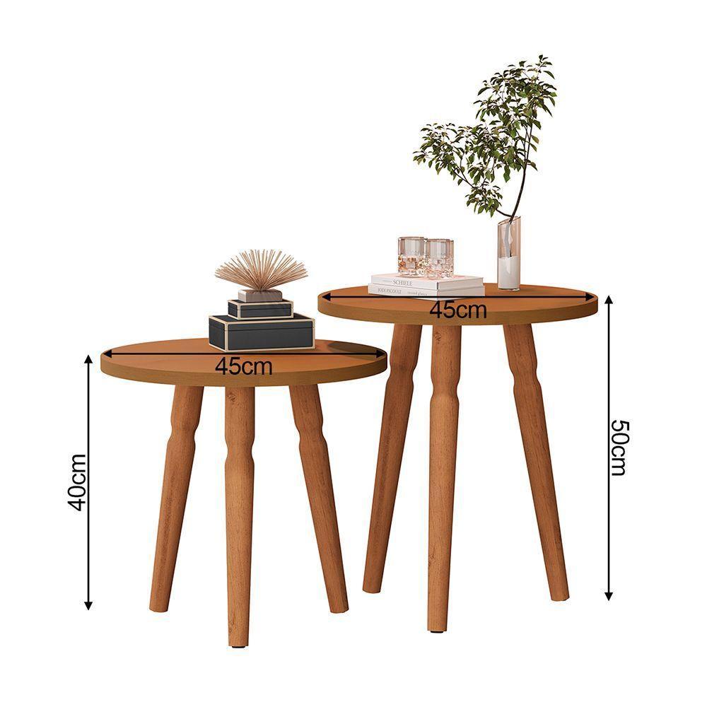 Conjunto Kit Mesa De Cabeceira Redonda Canto Apoio Cama Quarto Atalanta Nature - 4