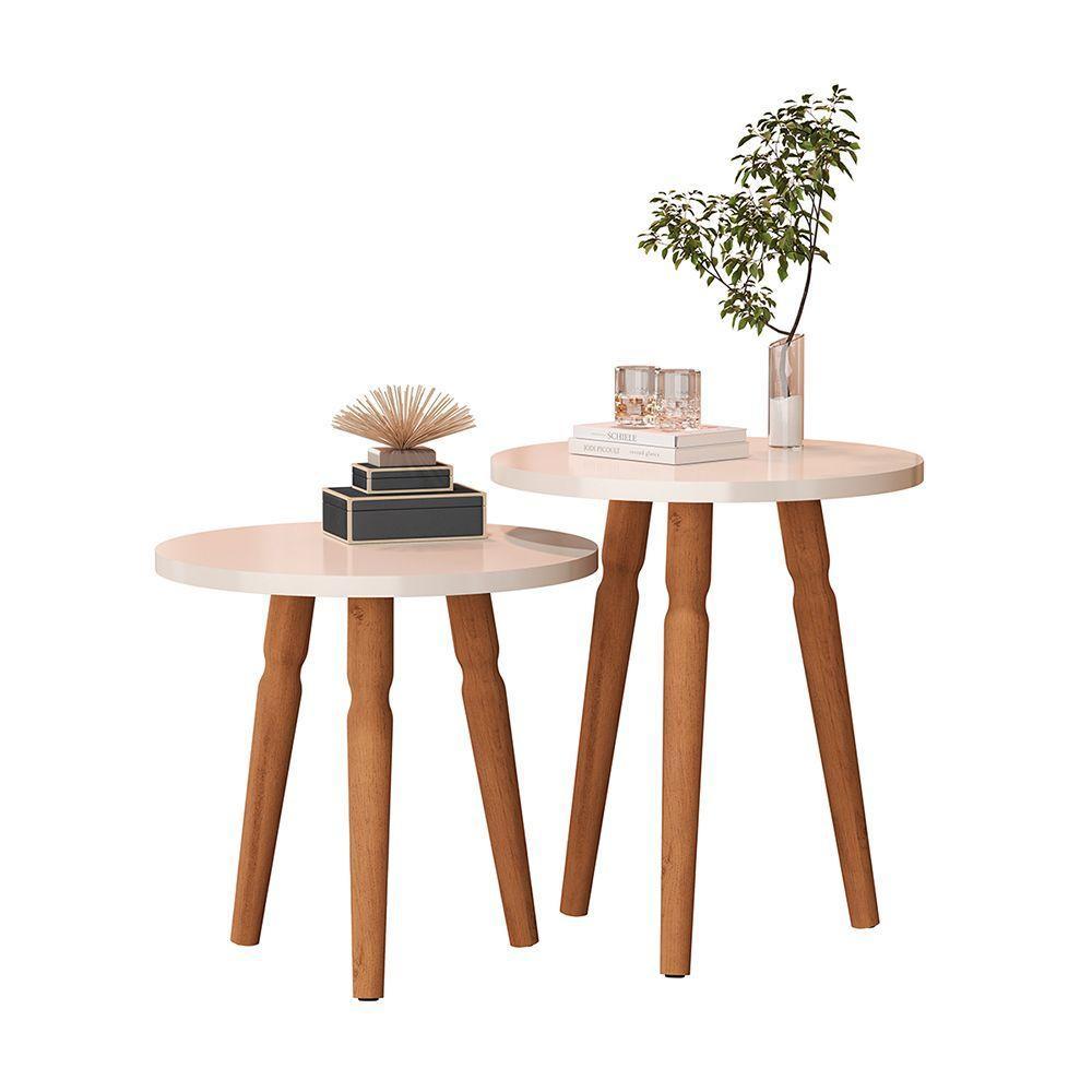 Conjunto Kit Mesa De Cabeceira Redonda Canto Apoio Cama Quarto Atalanta Off White - 3