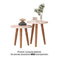 Conjunto Kit Mesa De Cabeceira Redonda Canto Apoio Cama Quarto Atalanta Off White - 2