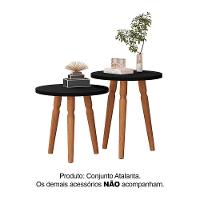 Conjunto Kit Mesa De Cabeceira Redonda Canto Apoio Cama Quarto Atalanta Preto - 2