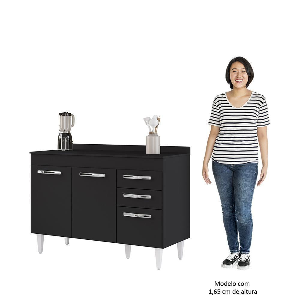 Balcão Gabinete Para Pia 120cm 3 Portas Com Tampo Suécia Preto - Lumil - 5