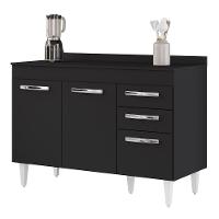 Balcão Gabinete Para Pia 120cm 3 Portas Com Tampo Suécia Preto - Lumil - 1