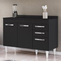 Balcão Gabinete Para Pia 120cm 3 Portas Com Tampo Suécia Preto - Lumil - 2