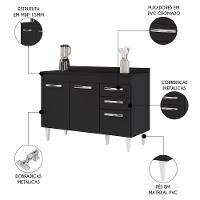 Balcão Gabinete Para Pia 120cm 3 Portas Com Tampo Suécia Preto - Lumil - 3