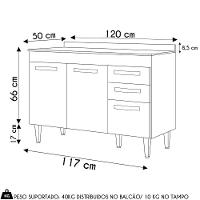 Balcão Gabinete Para Pia 120cm 3 Portas Com Tampo Suécia Preto - Lumil