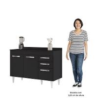 Balcão Gabinete Para Pia 120cm 3 Portas Com Tampo Suécia Preto - Lumil - 5