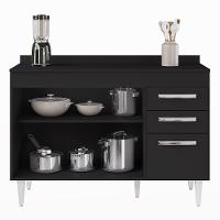 Balcão Gabinete Para Pia 120cm 3 Portas Com Tampo Suécia Preto - Lumil - 6