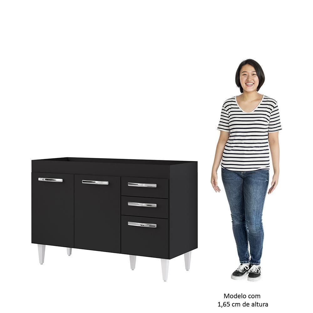 Balcão Gabinete Para Pia 120cm 3 Portas Sem Tampo Suécia Preto - Lumil - 5