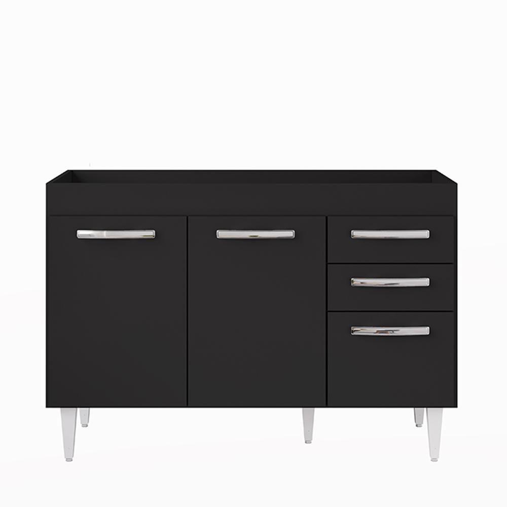 Balcão Gabinete Para Pia 120cm 3 Portas Sem Tampo Suécia Preto - Lumil - 7