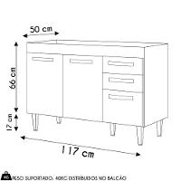 Balcão Gabinete Para Pia 120cm 3 Portas Sem Tampo Suécia Preto - Lumil