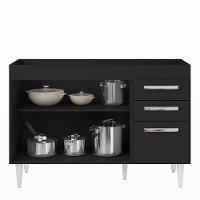 Balcão Gabinete Para Pia 120cm 3 Portas Sem Tampo Suécia Preto - Lumil - 6