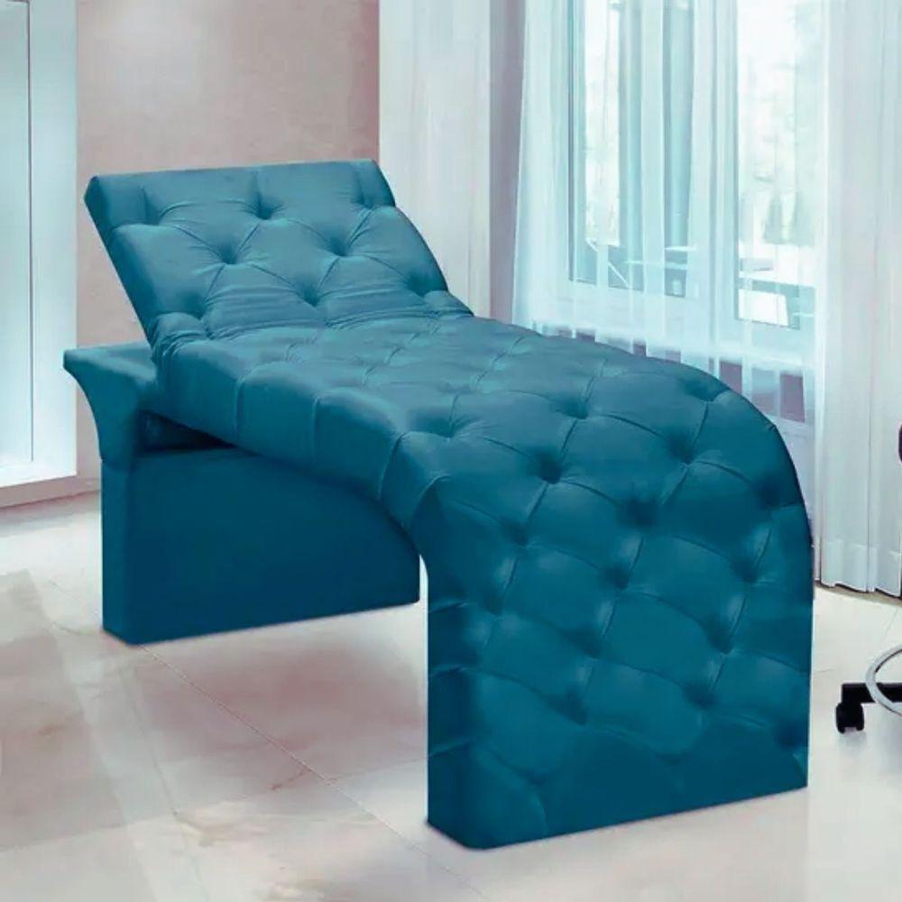 Maca Estofada Estética Cílios Regulável Spa Veludo Larissa Cor:azul Turquesa - 4