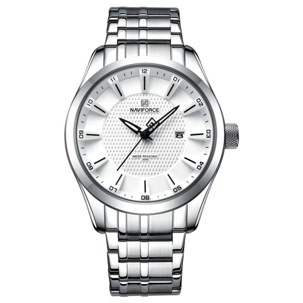 Relógio De Pulso Masculino Data Automática De Aço Inoxidável Esportivo Impermeavel Branco Prata - 1