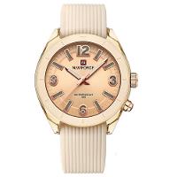 Relógio De Pulso Feminino Quartzo Pulseira Silicone à Prova D´água Casual Analógico Bege - 1